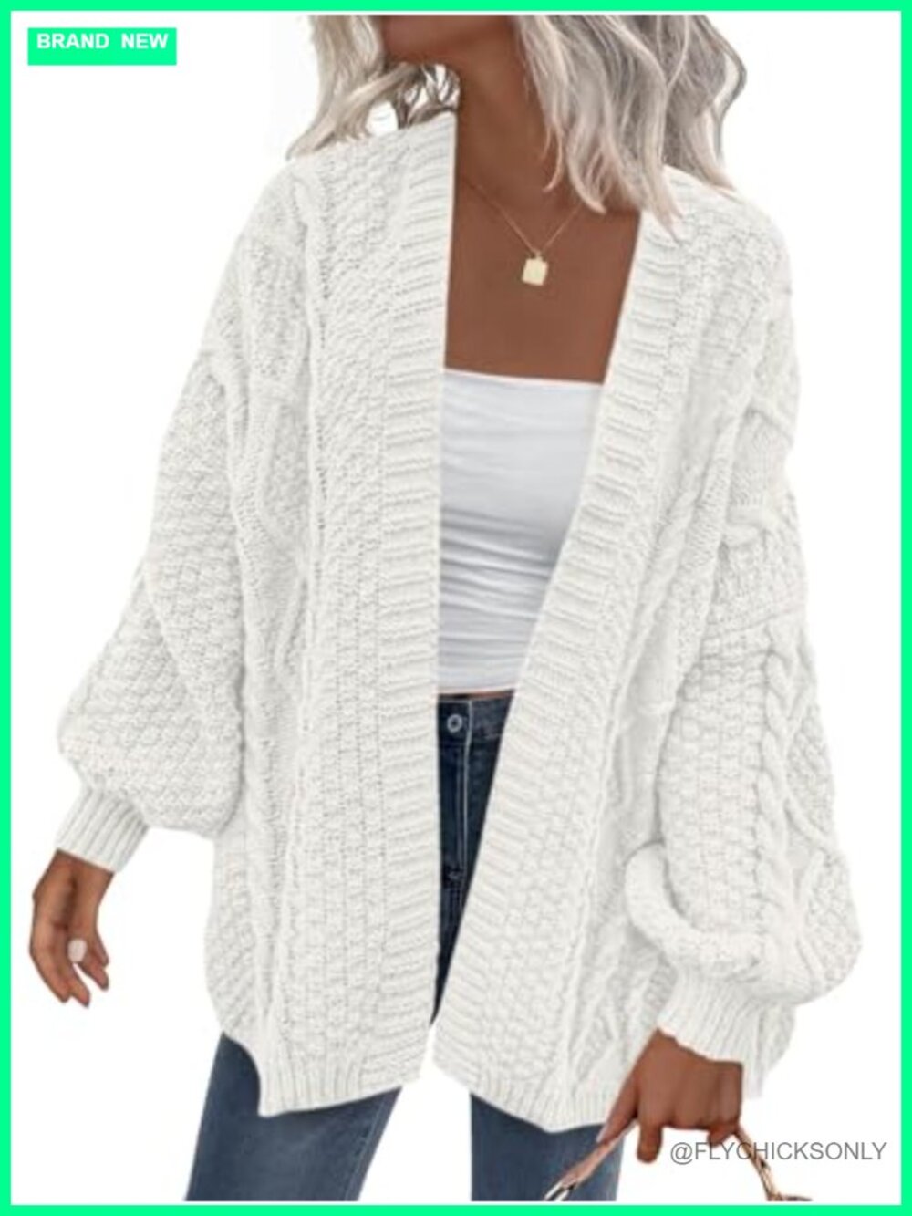 Women's Cable Knit Open Front Cardigan Sweater Long Sleeve Chunky Oversized